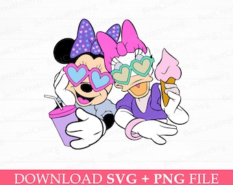 Retro Miss Myszka i Przyjaciel SVG, Uśmiechnięte Przyjaciółki PNG do Sublimacji