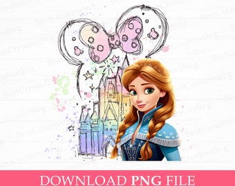 Watercolor Princess Castle PNG, Mouse Ear Bow, Stars (Digital Download)