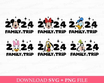 Bundle Family Trip 2024 Svg, Cute Characters Face Svg, Family Vacation 2024 Svg, Vacay Mode, Png Svg Files For Print, Instant Download