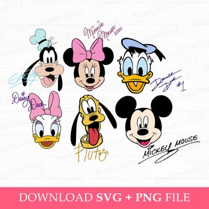 Mouse and Friends with Signatures Svg, Family Trip Svg, Retro Mouse and Friends Happy Face Svg, Vacay Mode, Magical Kingdom, Png Svg Files