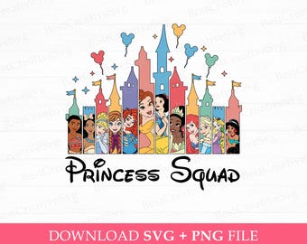 Prinsessgrupp Svg, Familjeresa Svg, Magiskt Kungarike Svg, Flickresa Svg, Musöra Ballonger Svg, Png Svg-filer för sublimering