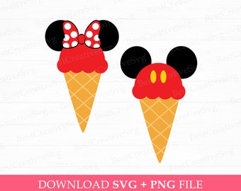 Paquete SVG de helado de orejas de ratón, vacaciones familiares (archivos PNG y SVG)