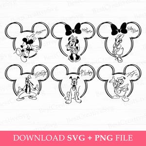 Muis en vrienden met handtekeningen Svg, muisoor en boog Svg, familie-uitje Svg, Vacay-modus, Png Svg-bestanden om af te drukken, Instant Download