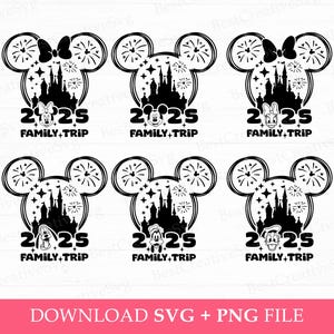 Family Trip 2025 Svg, Mouse and Friends Svg, Magical Kingdom Svg, Mouse Ear and Bow Svg, Stars Svg, Png Svg File For Print, Instant Download