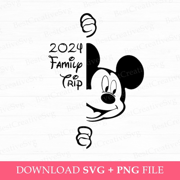 2024 Family Trip Svg, Mouse Peeking Svg, Family Vacation Svg, Vacay Mode Svg, Happy Mouse Svg, Png Svg Files For Print, Instant Download