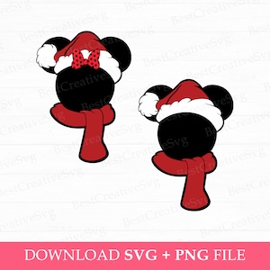 Christmas Mouse Head Svg, Santa Hat Mouse Head with Scarf Svg, Christmas Season Svg, Christmas Family Svg, Png Svg Files For Print