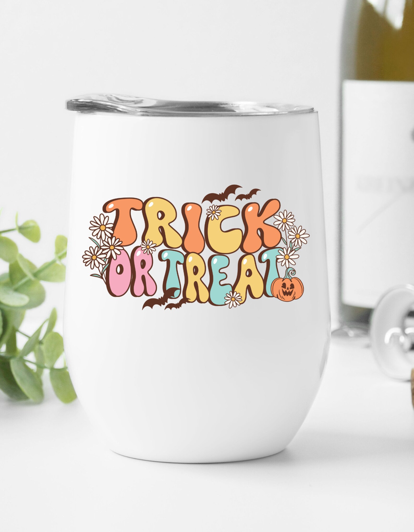 Halloween Wine Tumbler Trick or Treat Wine Tumbler Wine Glasses Etsy