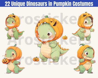 Halloween Baby Dinosaur In Pumpkin Costume PNG Clipart 22 Pack DIGITAL DOWNLOAD