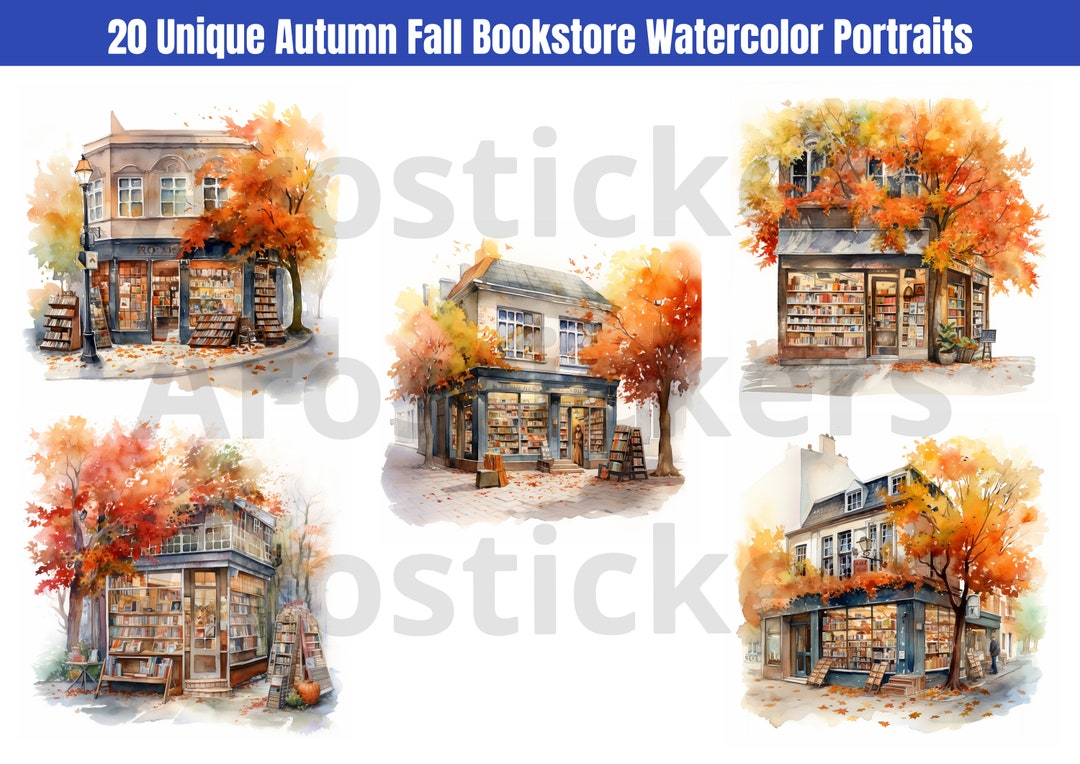 Fall Bookstore Signs Autumn Fall Bookstore Inspired Portraits PNG Pack of 20 DIGITAL ...