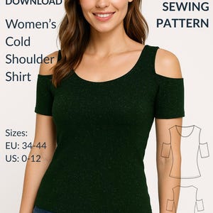 Patron de couture PDF pour un chemisier Vegas à épaules dénudées pour femme, tailles 32 à 44
