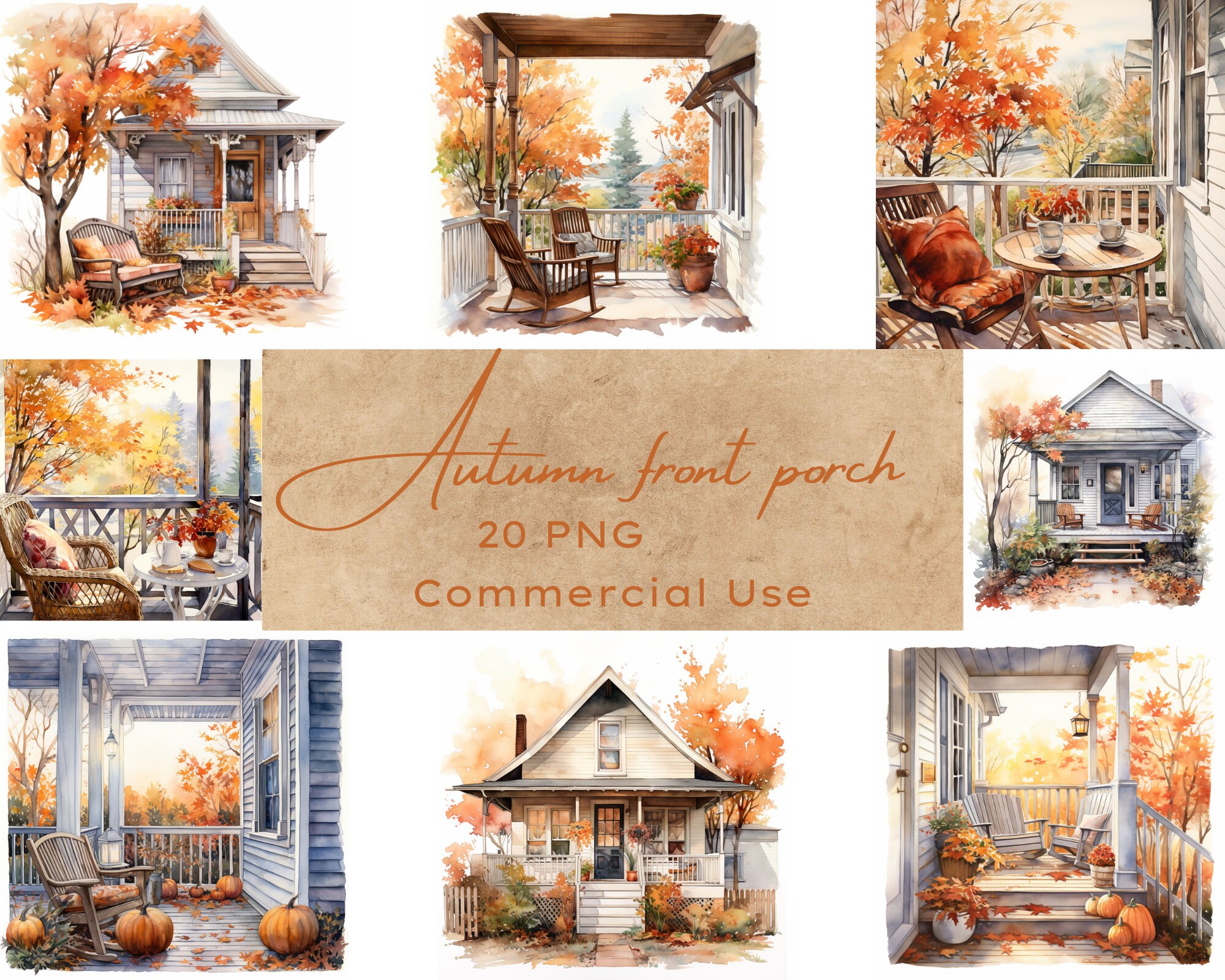 Watercolor Front Porch Clipart Autumn Front Porch Clip Art - Etsy