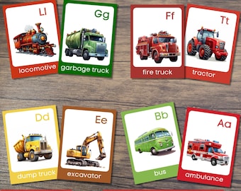Vehicle Alphabet Flashcards, ABC Learning (Digital Download)