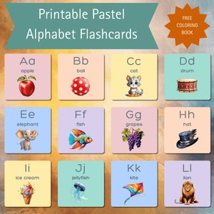 Rainbow Pastel Alphabet Flashcards, ABC Cards, Printable Alphabet, Alphabet Cards, A-B Cards, Montessori Cards, Toddler Cards