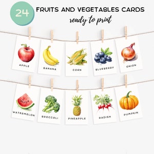 Fruits and Vegetables Cards | Montessori flashcards | Pre-School Cards | Educational Printable Cards | Printable PDF | Instant Download