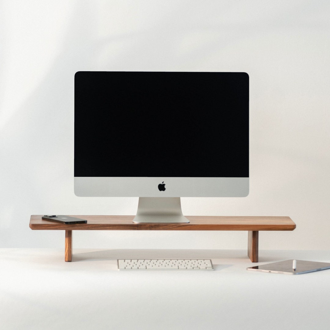 Walnut Desk Shelf by Woodenepics Elegant Engraved Monitor Stand & Organizer for Your Home Office