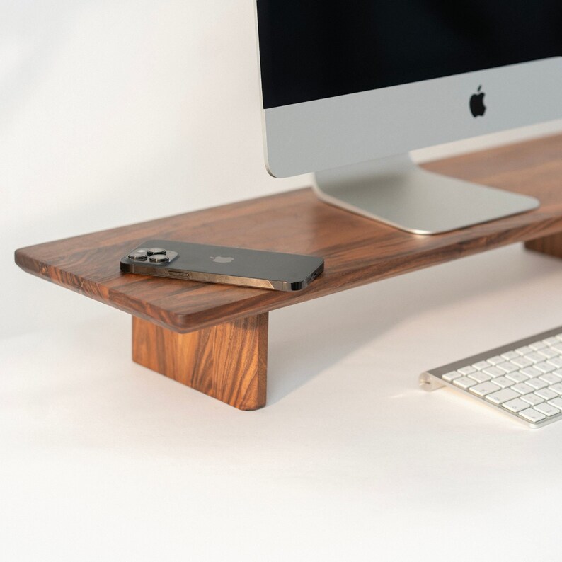 Walnut Desk Shelf by Woodenepics Elegant Engraved Monitor Stand