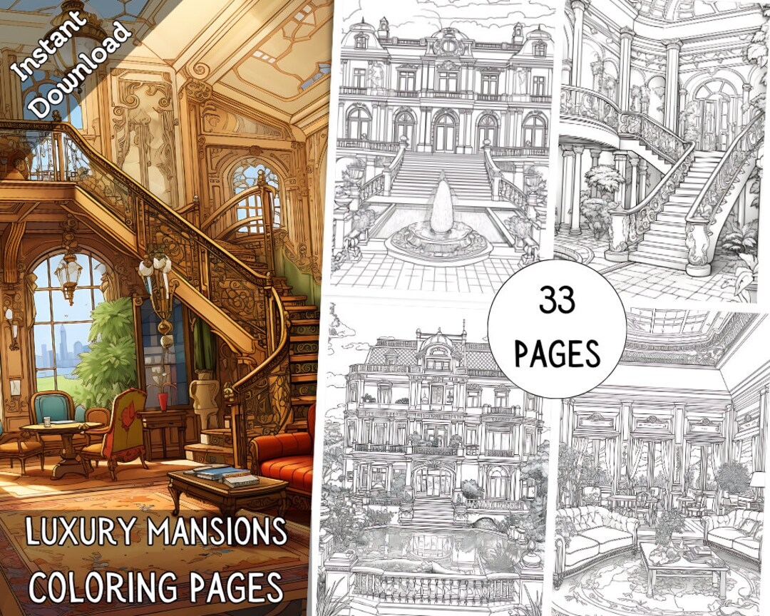 Coloring Page of Luxury Mansions Adult Coloring Pages - Etsy