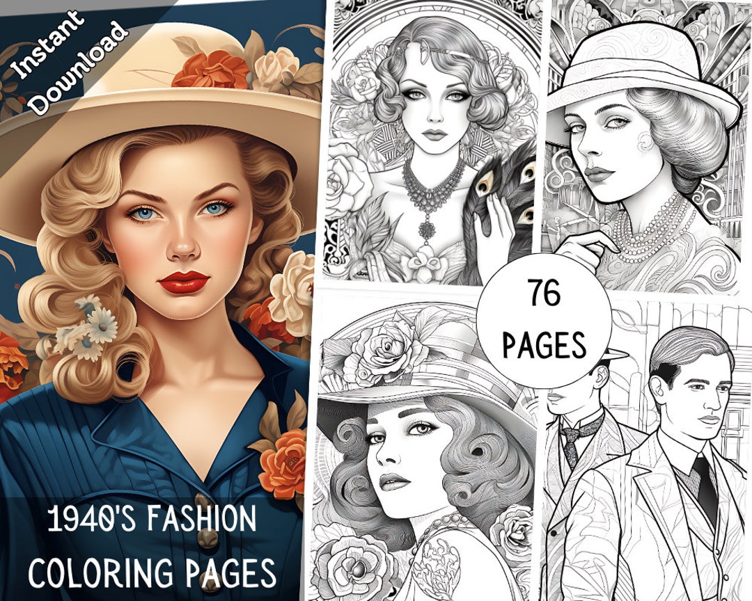 Coloring Page of 1940&rsquo;s Fashion Printable Page Coloring - Etsy