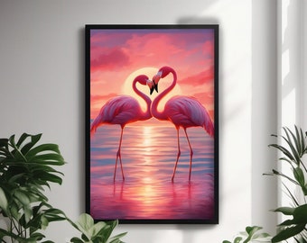 Flamingo Painting Printable, Flamingo Wall Art, Flamingo Art, Bird Art Print, Instant Download, Birds Wall Art, Home Decor
