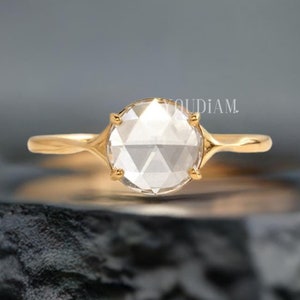 0.85ct Rose Cut Lab Diamond Ring, Rose Cut Lab Grown Diamond, Rose Shape Diamond Engagement Ring, Lab-Grown Rose Cut Diamond, Rose Cut Stone