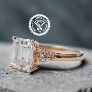 Antique Inspired Emerald Diamond Ring, Emerald Cut Lab Grown Diamond, Emerald Cut Engagement Ring, Lab-Grown Diamond Ring, Engagement Ring