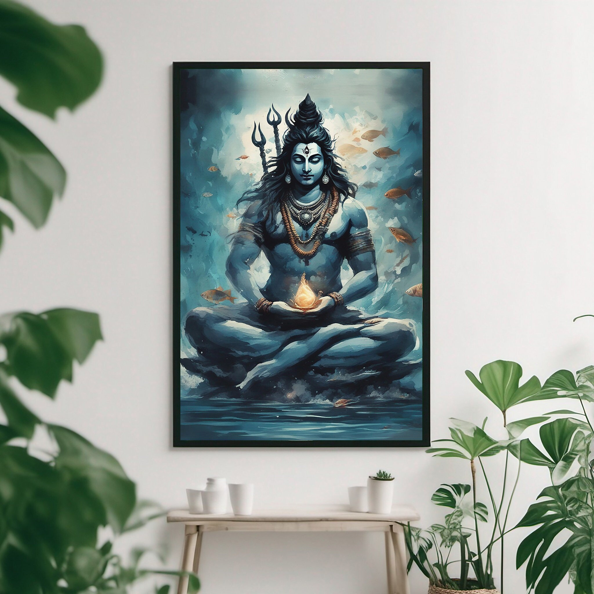 Lord Shiva Wall Art Printable, Shiva Underwater Art, Hindu God Art