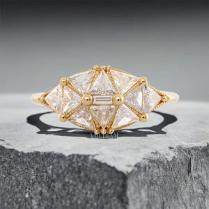 Diamond Origami Ring: Reflective Dome, Triangle Cut Lab Diamonds