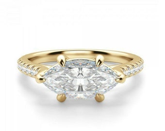 2.19ct Lab Created Diamond Marquise Cut Solitaire Wedding Engagement Birthday Ring For Gift 14k Yellow Gold Finish