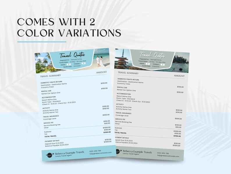 Travel Agent Quotation Template Travel Advisor Quote Vacation Quote