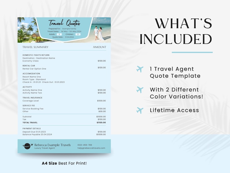 Travel Agent Quotation Template Travel Advisor Quote Vacation Quote