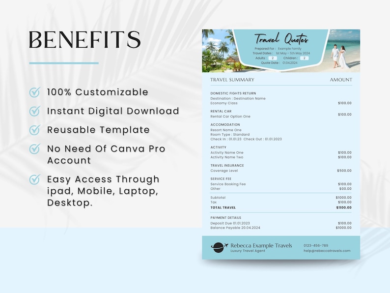 Travel Agent Quotation Template Travel Advisor Quote Vacation Quote