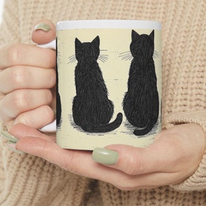 Black Cats Mug - Talk to the Back 11oz Ceramic Mug -- Cat Coffee or Tea Cup - Microwave Dishwasher Safe