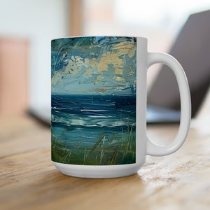 Coast of Ireland Mug - Oil Painting Art Style Irish Landscape - Charming and Original 15 oz White Coffee Cup - Microwave Safe