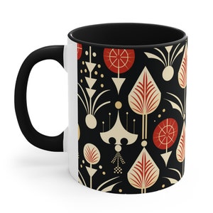 Art Deco Style Christmas Mug - Art Deco Motif  - 11 oz Ceramic Cup - Elegant 1920s Retro Style Holiday Pattern - Affordable Gifts