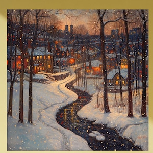 Canadian Winter Landscape - &quot;Tom Thomson Was Here&quot; Matte Square Poster - Toronto Snowscape Wall Art - Winter Forest Art Print