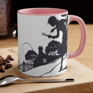 Girl Detectives Accent Mug - Retro Art Style Mystery Mug - Lady Sleuths - True Crime and Myster Reader Gift - 5 Accent Colors Available