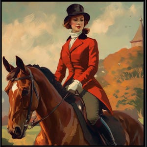 Fox Hunting Square Canvas - English Manor Decor - Lady Fox Hunter Traditional Style