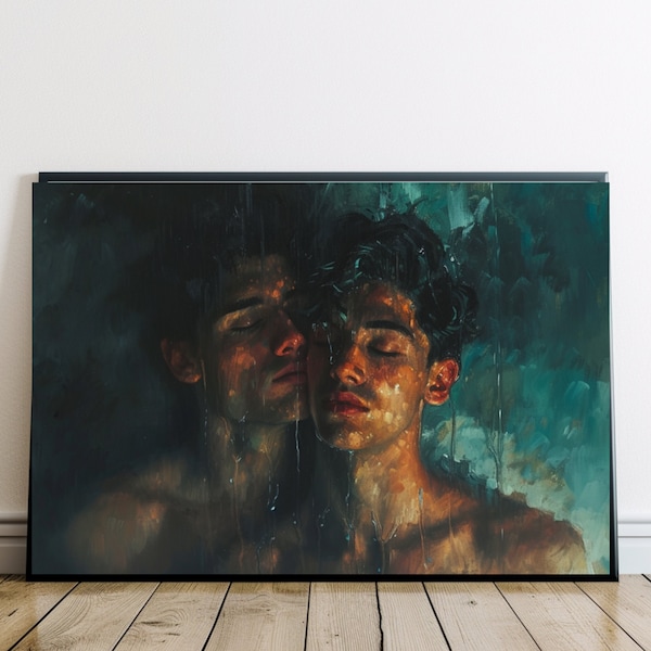 Gay Art Print - "Waterworks" Matte Horizontal Art Poster - LGBT Two Men Portrait Study - Gay Wall Art