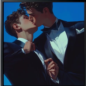 Romantic Gay Wall Art - &quot;Suddenly&quot; -  Matte Square Poster - LGBT Pop Art Style Gay Male Portrait - Stylish Wall Decor