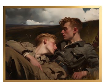 Romantic Gay Art - "Summer 1941" Horizontal or Square Canvas Print - Scottish Soldiers in Wild Grass