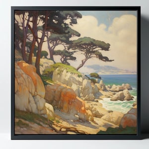 Vintage Style Seascape - Monterey Bay Square Canvas Print - "Monterey Afternoon" Wall Decor