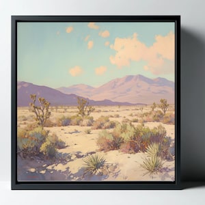 Desierto de California - "Mientras tanto, en algún lugar del desierto de Mojave..." Impresión en lienzo cuadrado