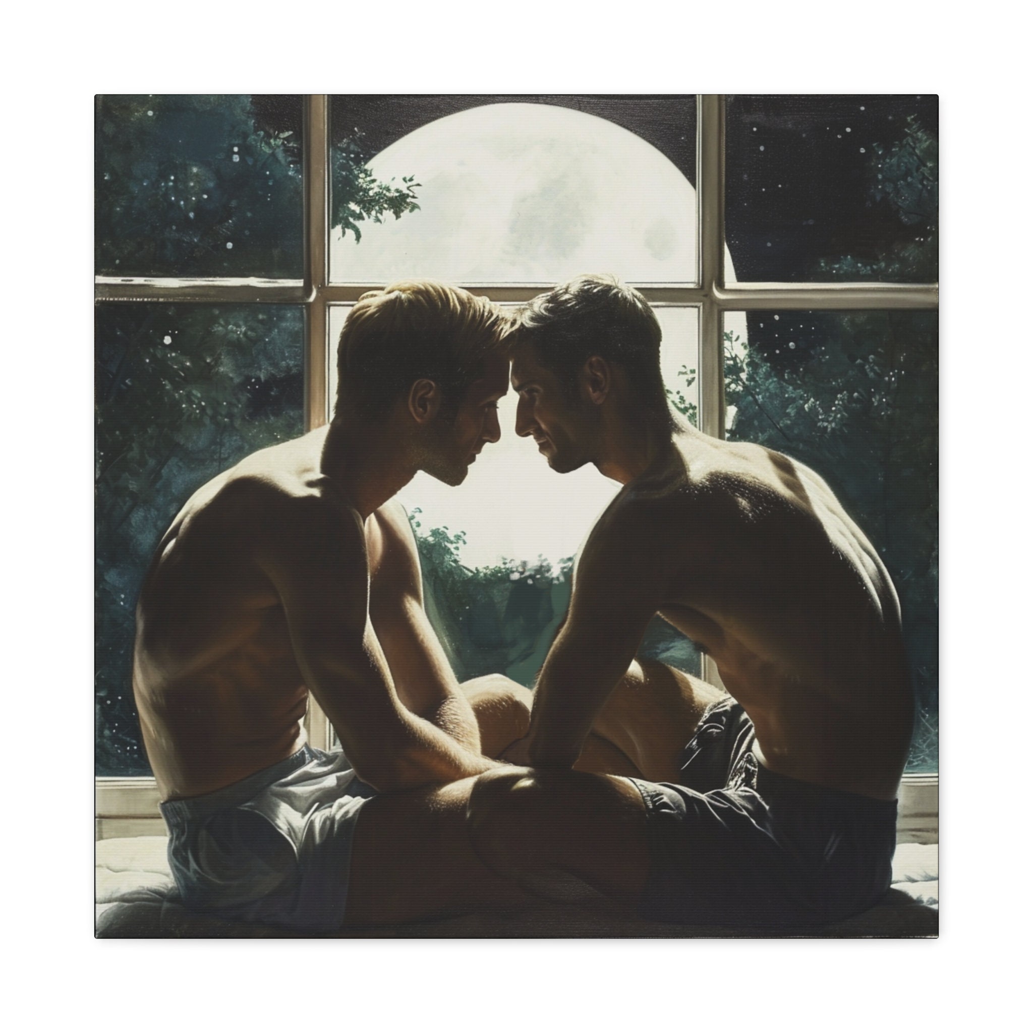 Gay Men Art Print - "Moonlight Becomes You" Square Canvas Gallery Wrap - Elegant Canvas Wall Art - Affordable and Witty Wall Decor