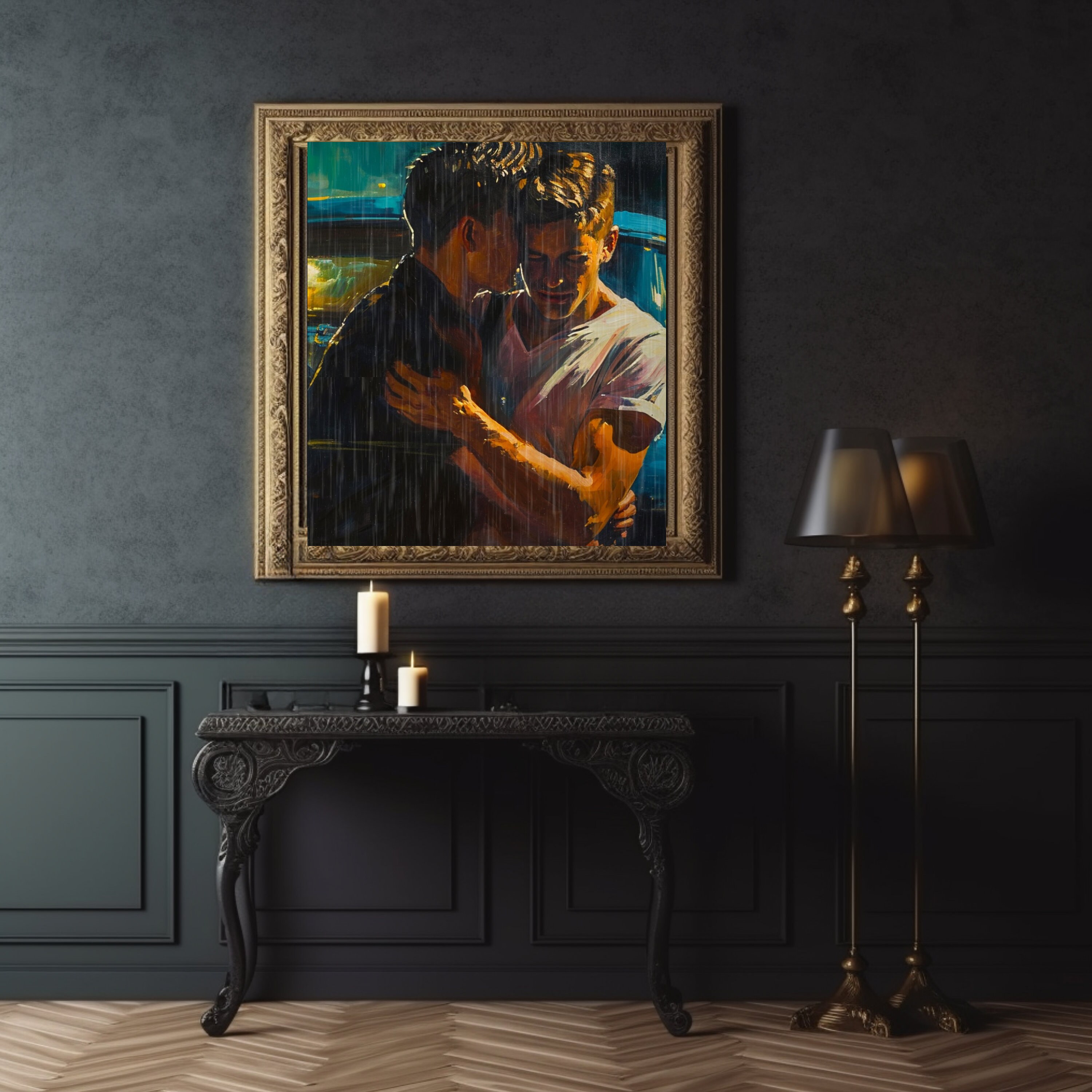 Two Gay Men Art Print hot Water Matte Square Poster Gay Noir Wall Art ...