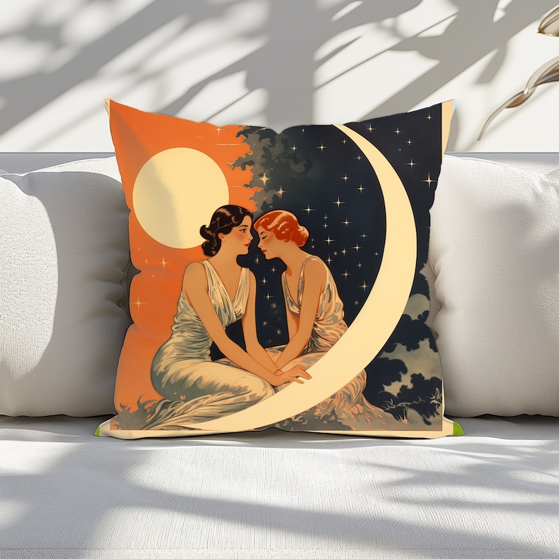 1920s Lesbians Art Pillow - Vintage Art Style Decorative Square Cushion - LGBTQ Themed Throw Pillow - Charming Room Decor