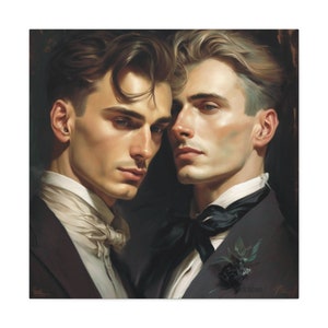 Two Men Wall Art - The Gentlemen Square Gallery Wrap - Gay Romantic Art - 20th Century Art Style