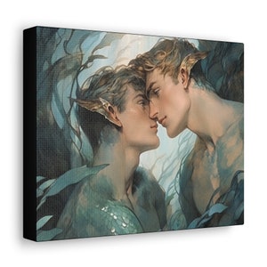 Gay Art - LGBTQ Canvas Art - Fantasy Mermen Kissing - Queer Art Canvas Gallery Wrap - Two Men Painting - Wall Decor