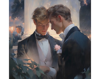 Gay Art Print - "A Quiet Word" -  Matte Square Posters - Contemporary Romantic Gay Wall Art - LGBT Poster Art