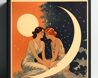 1920s Style Lesbian Art Print - Sapphic Themed Square Canvas Gallery Wraps - LGBTQ Themed Elegant Canvas Wall Art - Wall Decor