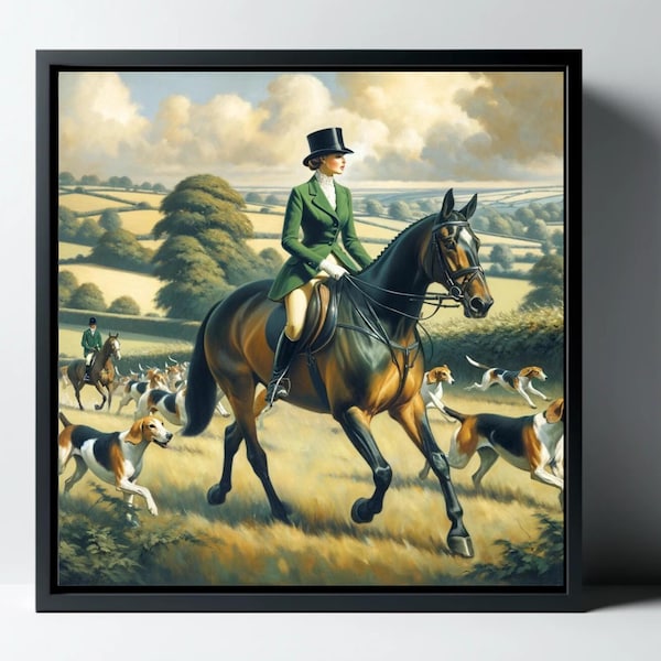 Lady Fox Hunter - "From the Chase to the View" Square Canvas Print - Woman Rider and Horse Art